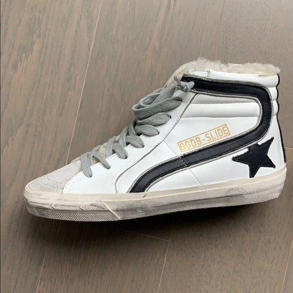 golden goose shearling slide sneakers
